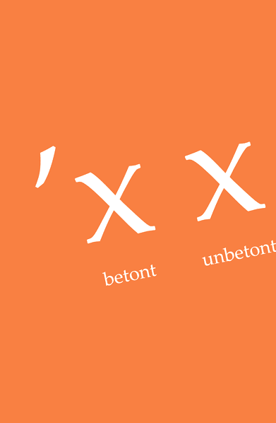 'xx betont unbetont. Logo und Motto der silbenden_kunst. Weiß auf orangefarbenem Hintergrund.